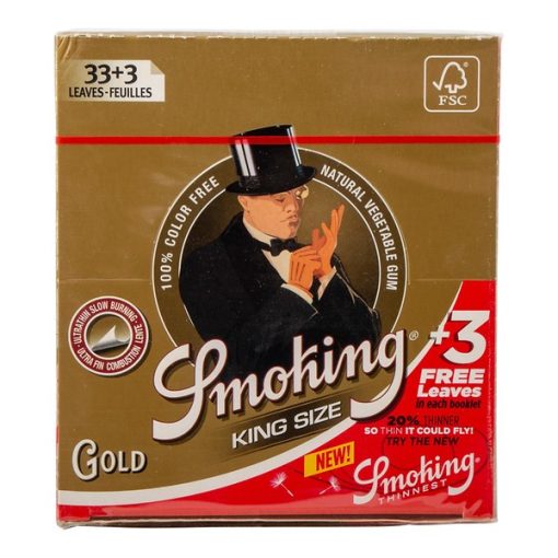 Smoking Vloeipapier King Size Gold Vloeitjes, Doos 50 Pakjes 33 Stuks
