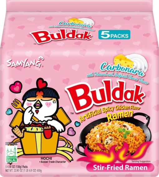 Samyang Instant Noedels Ramen Buldak Hot chicken Carbonara 130 gram Pak 5 Stuks (1,69 pst)